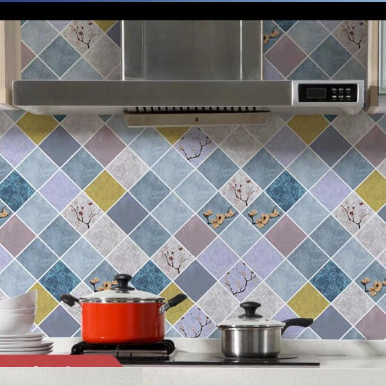 Cuộn 3 Mét Decal Giấy Dán Bếp Tráng Nhôm Cách Nhiệt Hoa Mai Xám