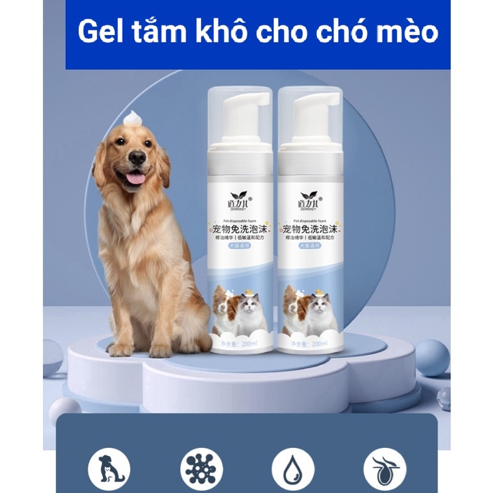 *HCM* Sữa tắm khô cho chó mèo DorriKey an toàn, khử khuẩn, không cần Rửa Lại 200ml