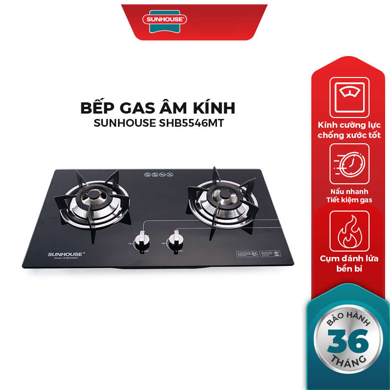 Bếp Gas Âm Đôi Mặt Kính Sunhouse SHB5546MT - Hàng Chính Hãng