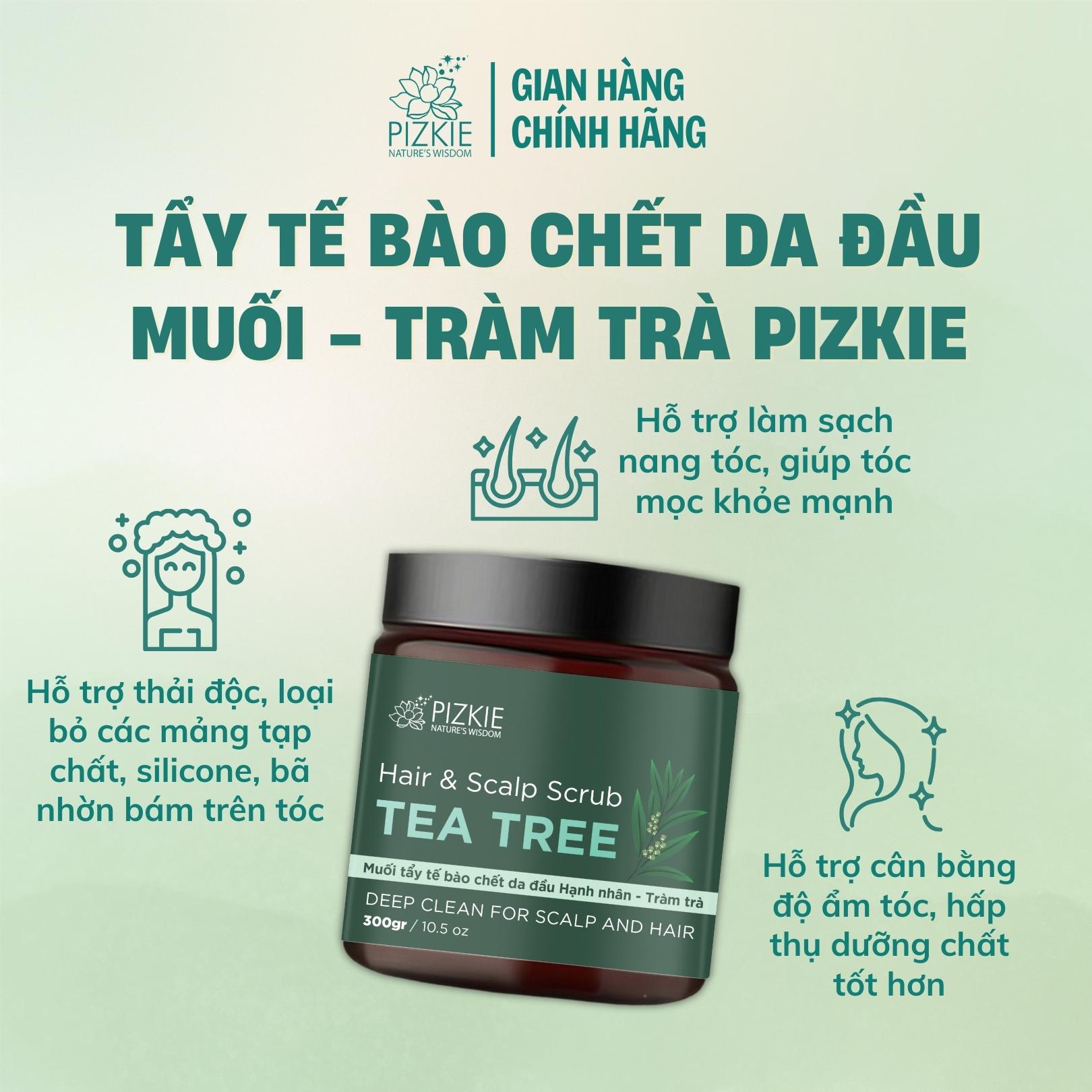 Muối tẩy tế bào chết da đầu tràm trà Pizkie 300gr lâu bết sạch gàu, sạch nhờ da đầu, hỗ trợ mọc tóc