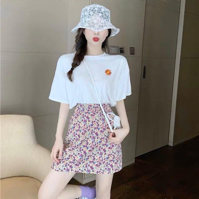 Set áo thêu hoa và chân váy hoa nhí