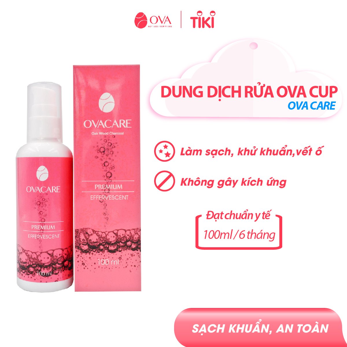 Dung dịch vệ sinh cốc nguyệt san OvaCare chứa than hoạt tính giúp ngăn ngừa vi khuẩn, tiệt trùng, khử mùi (150ml)