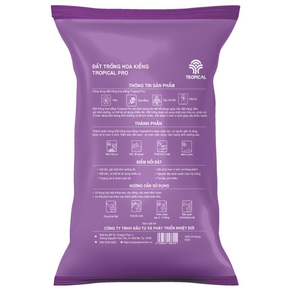 Đất trồng hoa kiểng TROPICAL PRO kháng bệnh tốt - giữ dinh dưỡng tốt túi 20 lít - 10kg