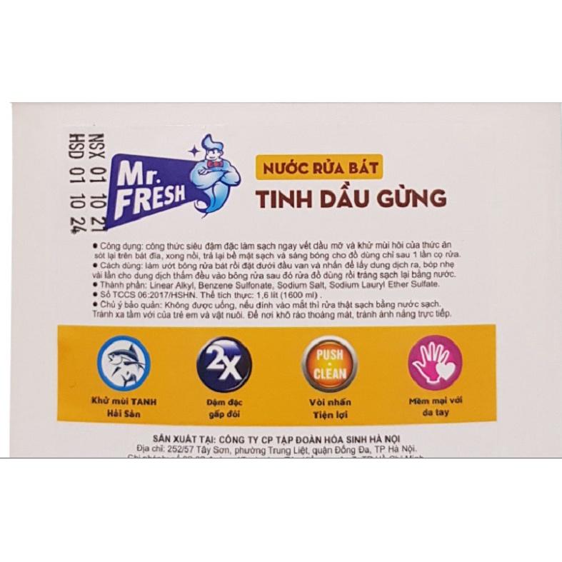 Nước rửa bát siêu sạch Mr Fresh 1,6L Tinh Dầu Gừng