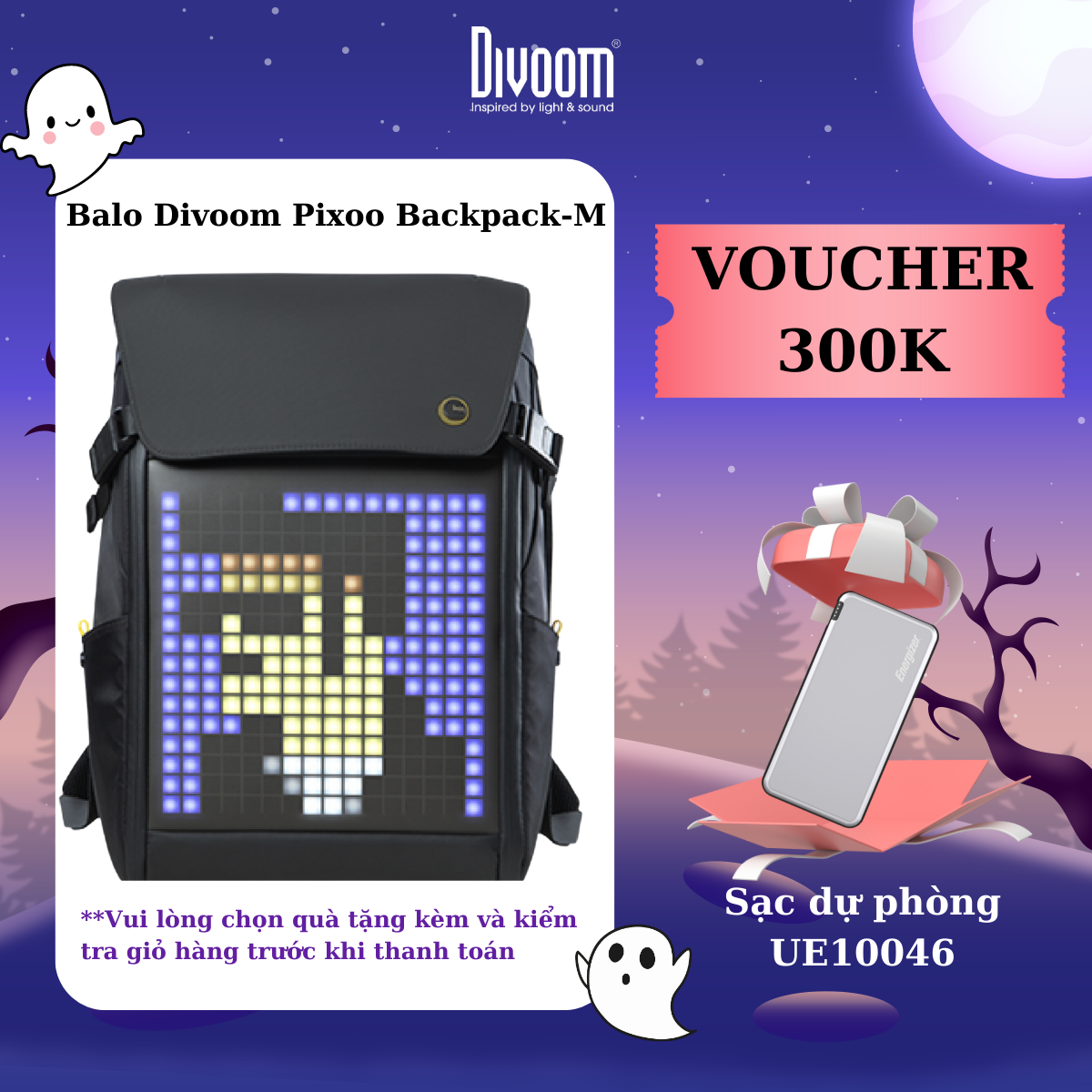 Balo Divoom – Pixoo Backpack-M có màn hình LED tùy chỉnh bằng APP, ngăn chứa lớn vừa Laptop 14 Inch, chống thấm nước cho hoạt động ngoài trời