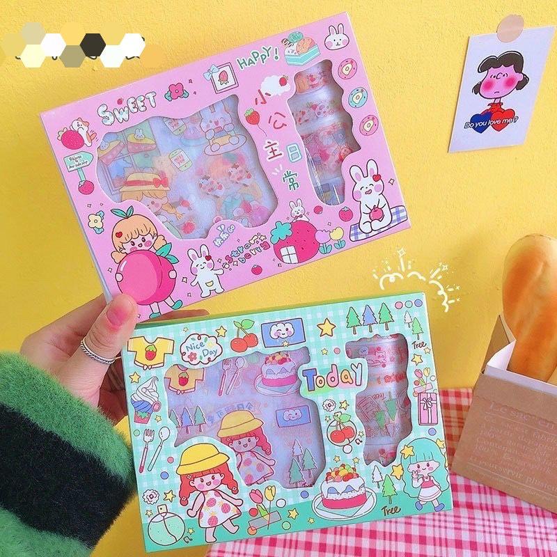 Hộp Washi sticker siêu cute - Washi Tape dễ thương trang trí sổ, vở, quà tặng - Băng dính họa tiết hoạt hình