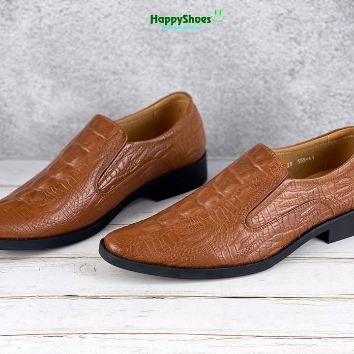Giầy da bò đế dập vân cá sấu, đế cao su ép nhiệt, hàng Việt chuẩn xuất xịn - HS009 nâu vàng