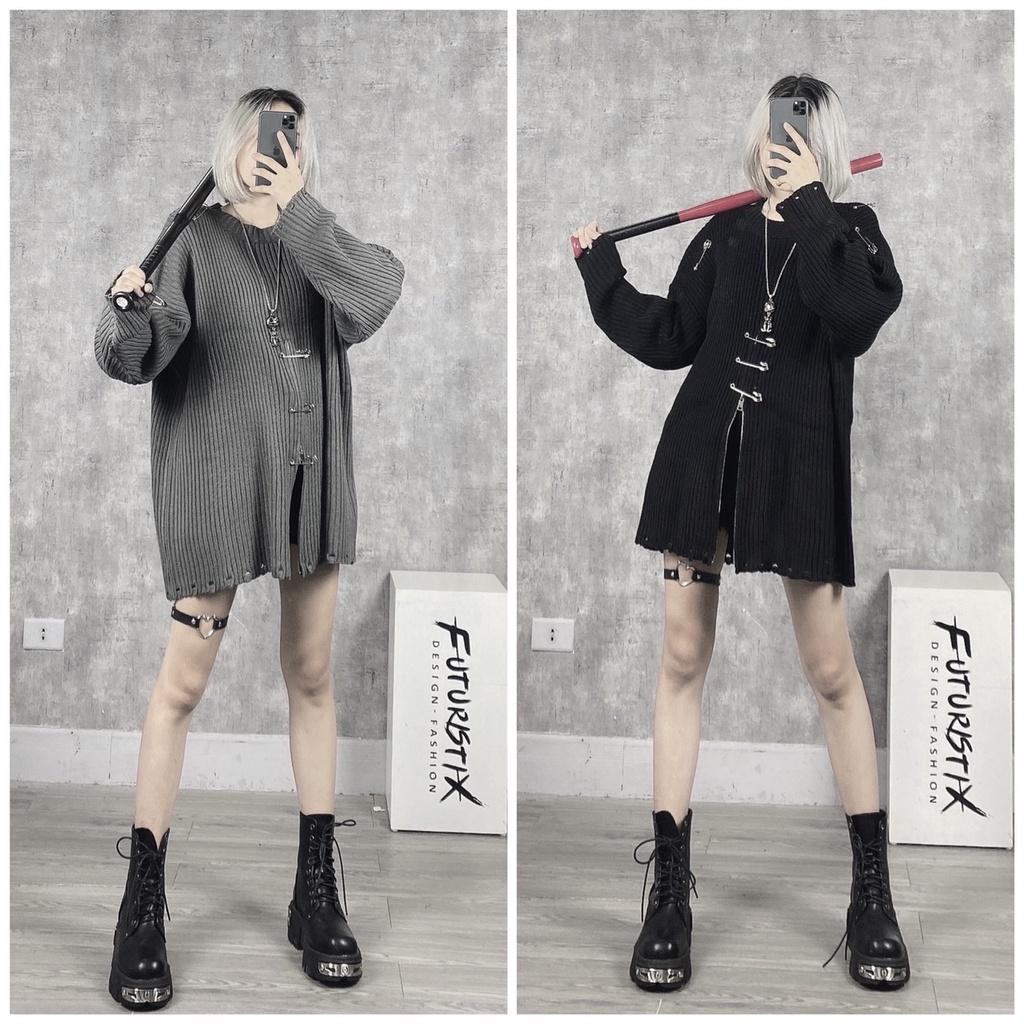 Áo Len Mix Kim Băng, Áo Len Unisex Form Rộng Xẻ Trước Có Zipper Khóa Cực Ngầu