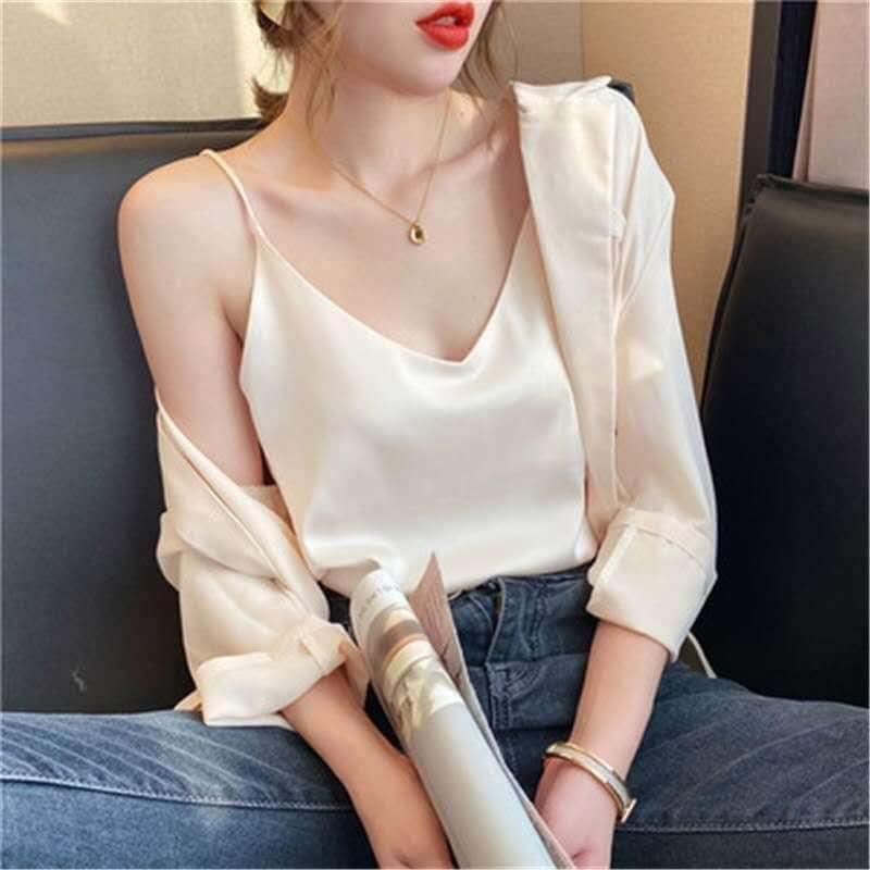 ÁO HAI DÂY LỤA MẶC TRONG VEST BLAZER, ÁO LUẠ 2 DÂY CÓ SIZE MỚI 2021