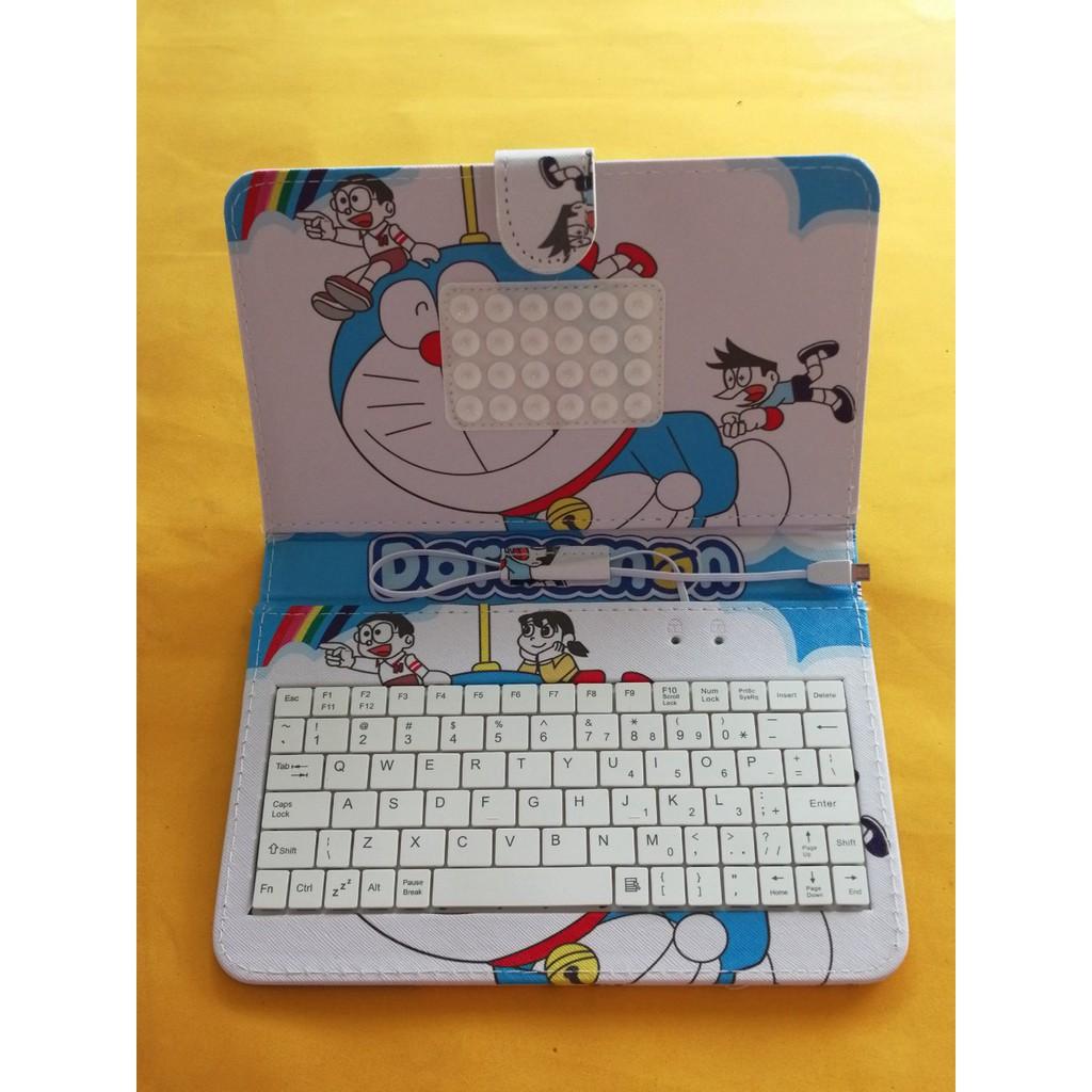 Bao da điện thoại PU tích hợp bàn phím đầu cắm Micro USB cho điện thoại Android 7Inch hình doremon lè lưỡi
