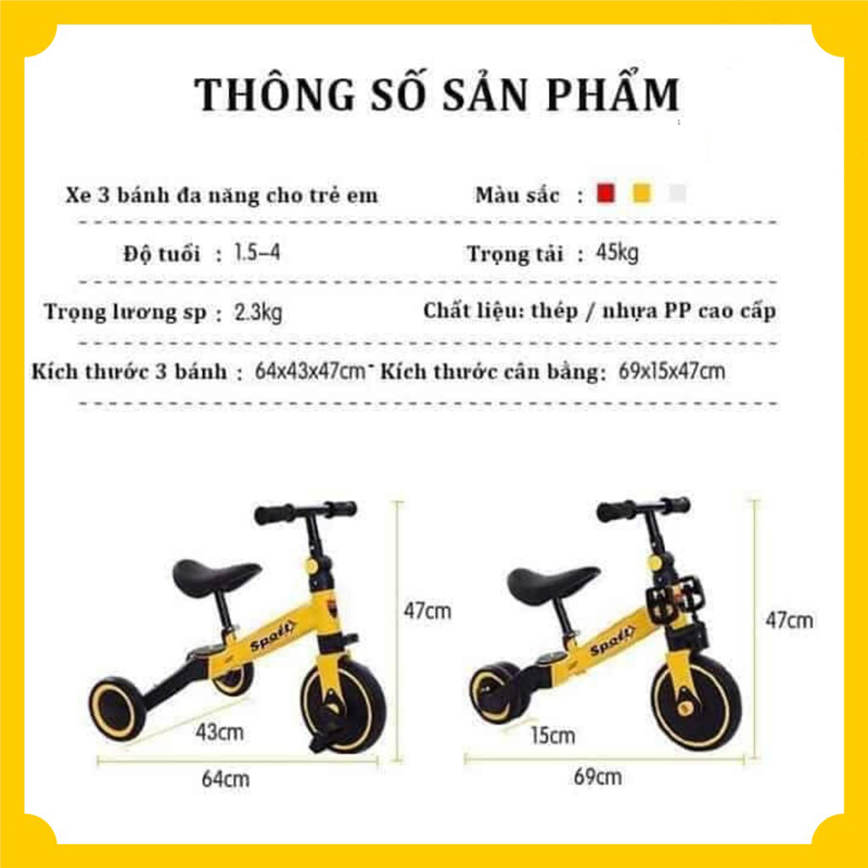 Xe thăng bằng - xe đạp 3 bánh đa năng cho bé. Xe thăng bằng có bàn đạp kết hợp xe chòi chân Sport cho bé - TẶNG KÈM ĐÀN XYLOPHONE 8 THANH CHO BÉ