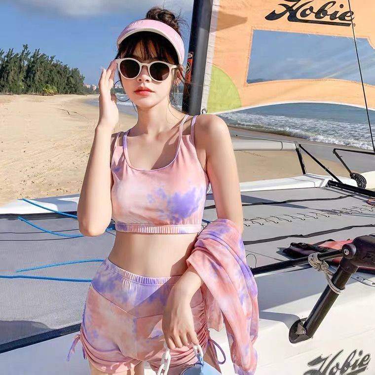 (ảnh thật) Bộ đồ bơi nữ bikini 3 mảnh màu loang cá tính+ bộ quần áo tắm đi biển đẹp long lanh