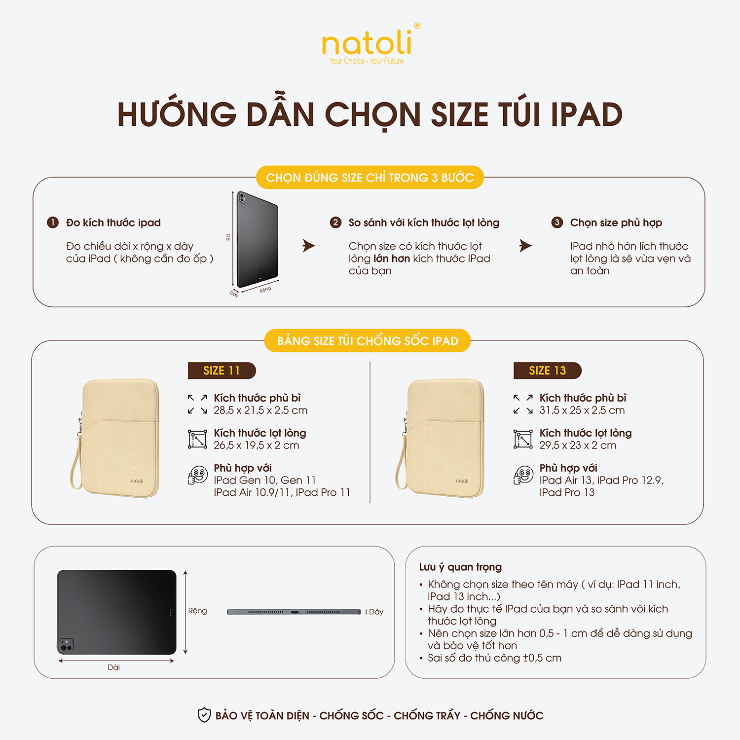 Túi chống sốc ipad, máy tính bảng NATOLI, đựng máy tính bảng chống sốc, kháng nước cao cấp BST Slim iPad Sleeve T67