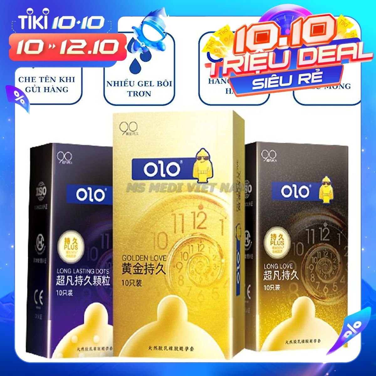 10 Bao Cao Su OLO 001mm Màu tím hạt bền lâu đặc biệt, Siêu Mỏng Nhiều Gel Bôi Trơn, cảm giác chân thật.