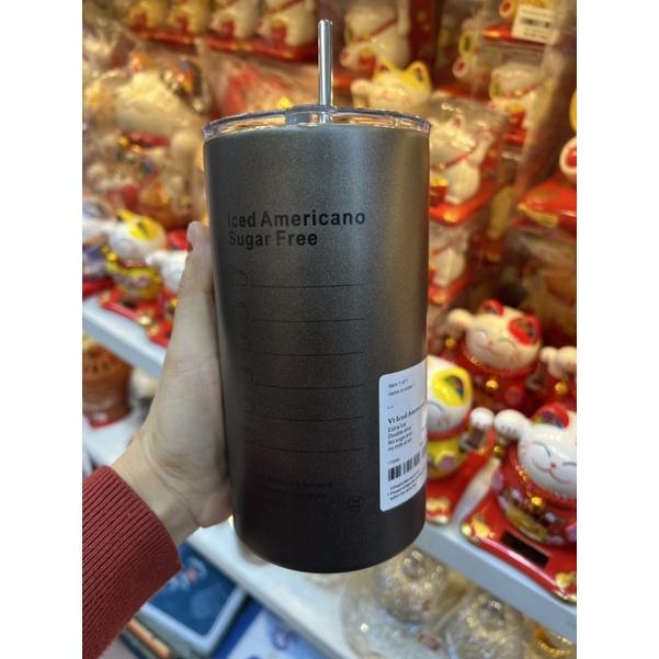 Cốc giữ nhiệt Iced Americano,good morning thể tích 650ML/300ML,làm bằng inox,có ống hút