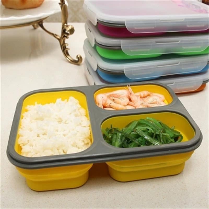 Silicone Folding Lunch Box Lunch Box Thực phẩm container lò vi sóng dã ngoại Bộ đồ ăn