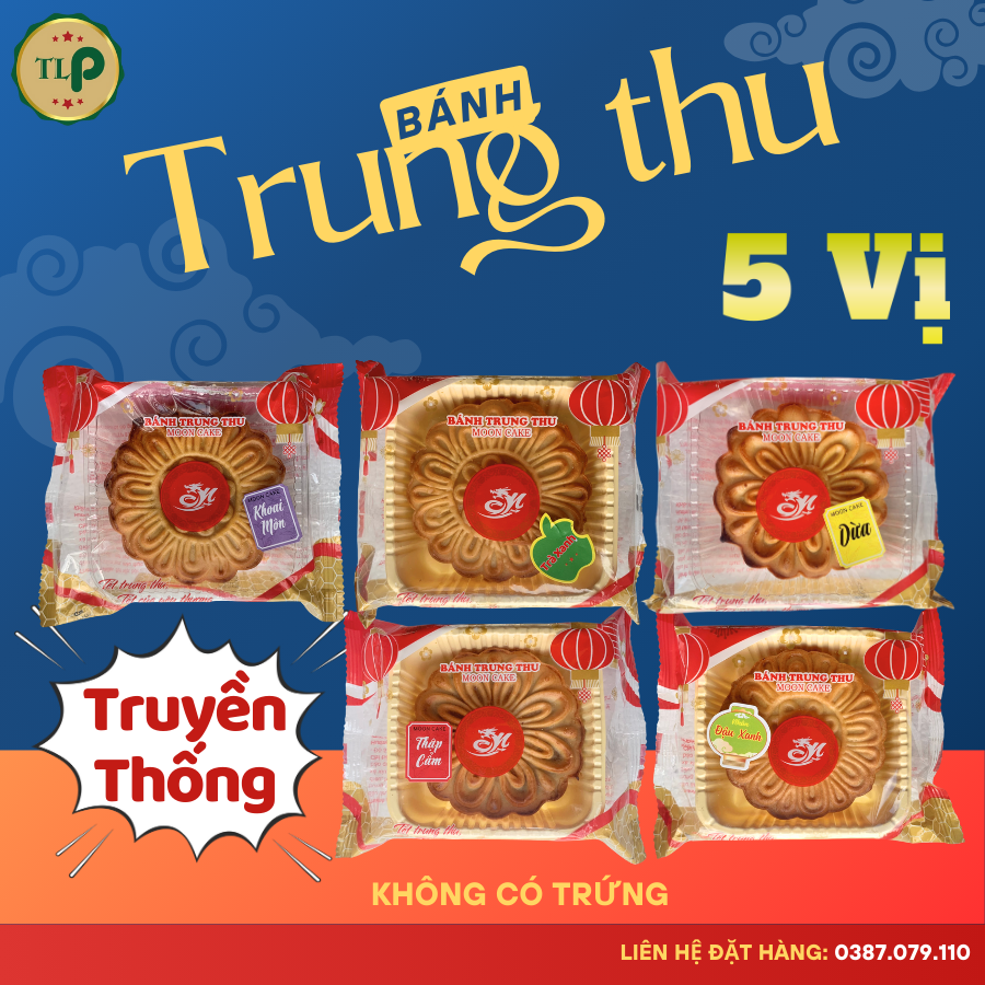 Bánh Trung Thu TLP | 5 Loại Nhân Truyền Thống (Thập Cẩm, Đậu Xạnh, Khoai Môn, Dừa, Trà Xanh)
