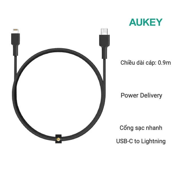 Cáp sạc iPhone Aukey C-Lighning MFi CB-CL3 0.9m - Hàng Chính Hãng