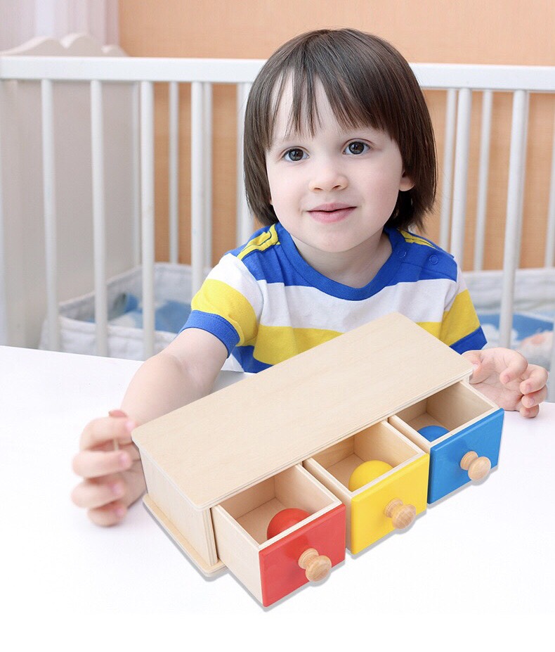 Đồ chơi gỗ phát triển giác quan cho trẻ từ 1 tuổi. Giáo cụ Montessori Hoạt động hộp 3 ngăn