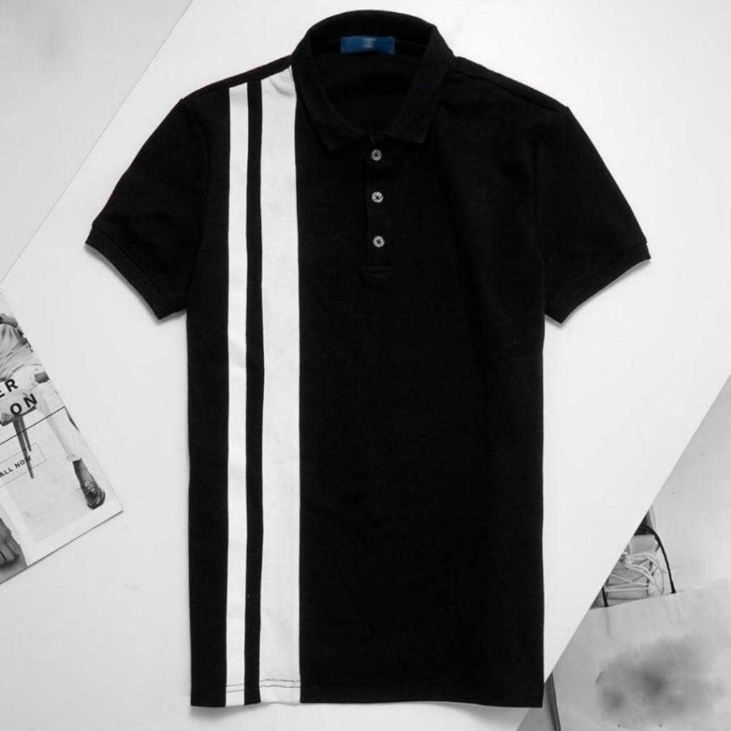 Áo Thun Nam Polo Phối Hai Sọc Thẳng Trắng Mẫu FD01 Thời Trang TOP FASHION SHOP Tạo Cảm Giác Thoải Mái Khi Mặc