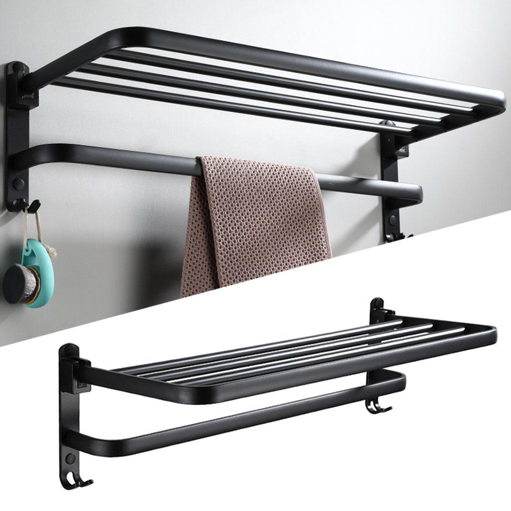 Towel Rack Modern Towel Shelf Wall Mounted Folding w/ Towel Bar Hanger