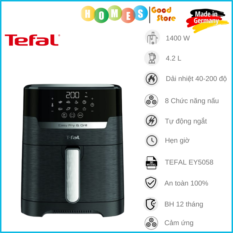 Nồi Chiên Không Dầu TEFAL EY5058 - Nhập Khẩu Đức 8 Chức Năng Chiên Dung Tích 4.2L Công Suất 1400 W - Hàng Nhập Khẩu