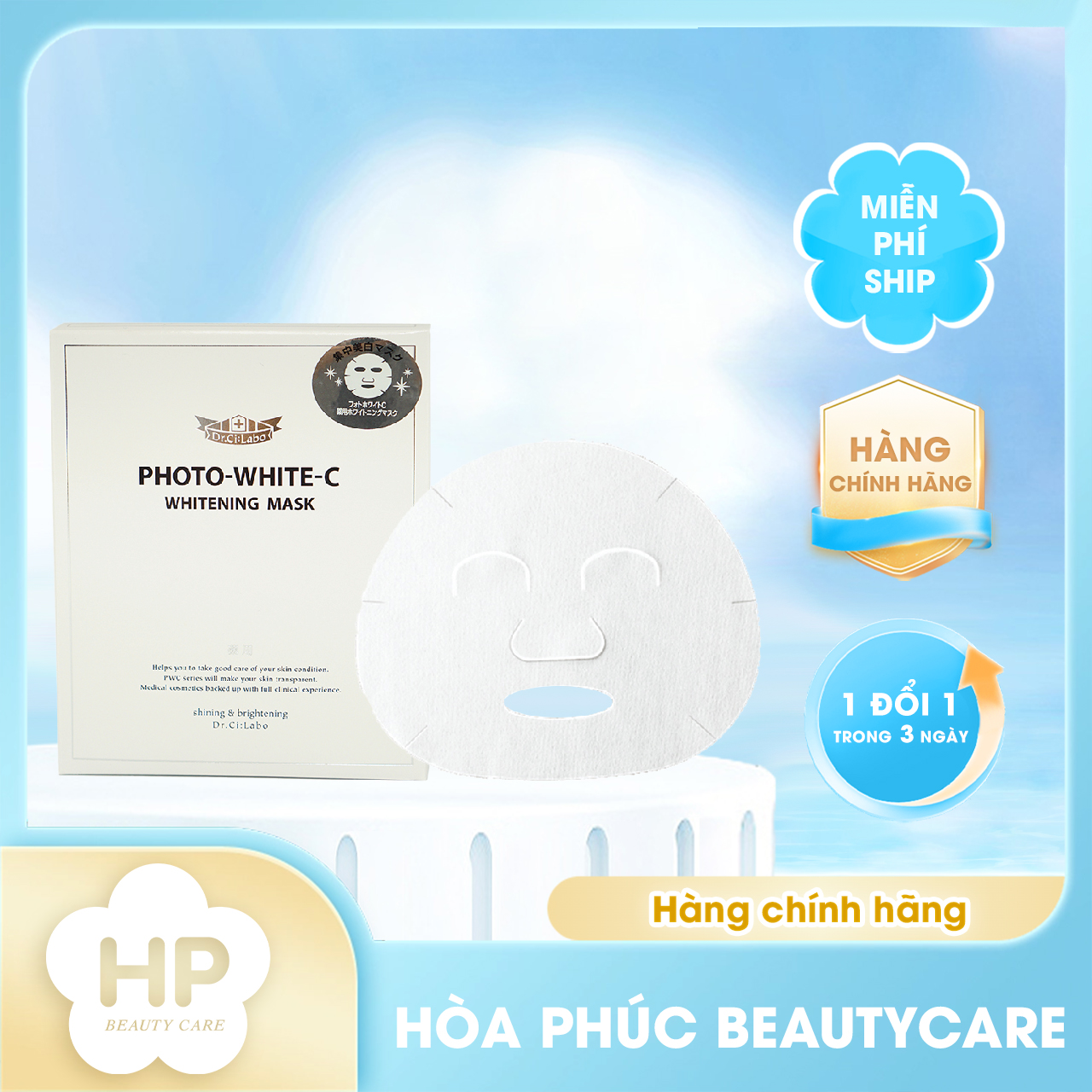 Mặt Nạ Dưỡng Da Mặt Cấp Ẩm Và Dưỡng Trắng Mịn Dành Cho Loại Da Khô Dr.Ci:Labo White C Whitening Mask (Set 05 miếng)