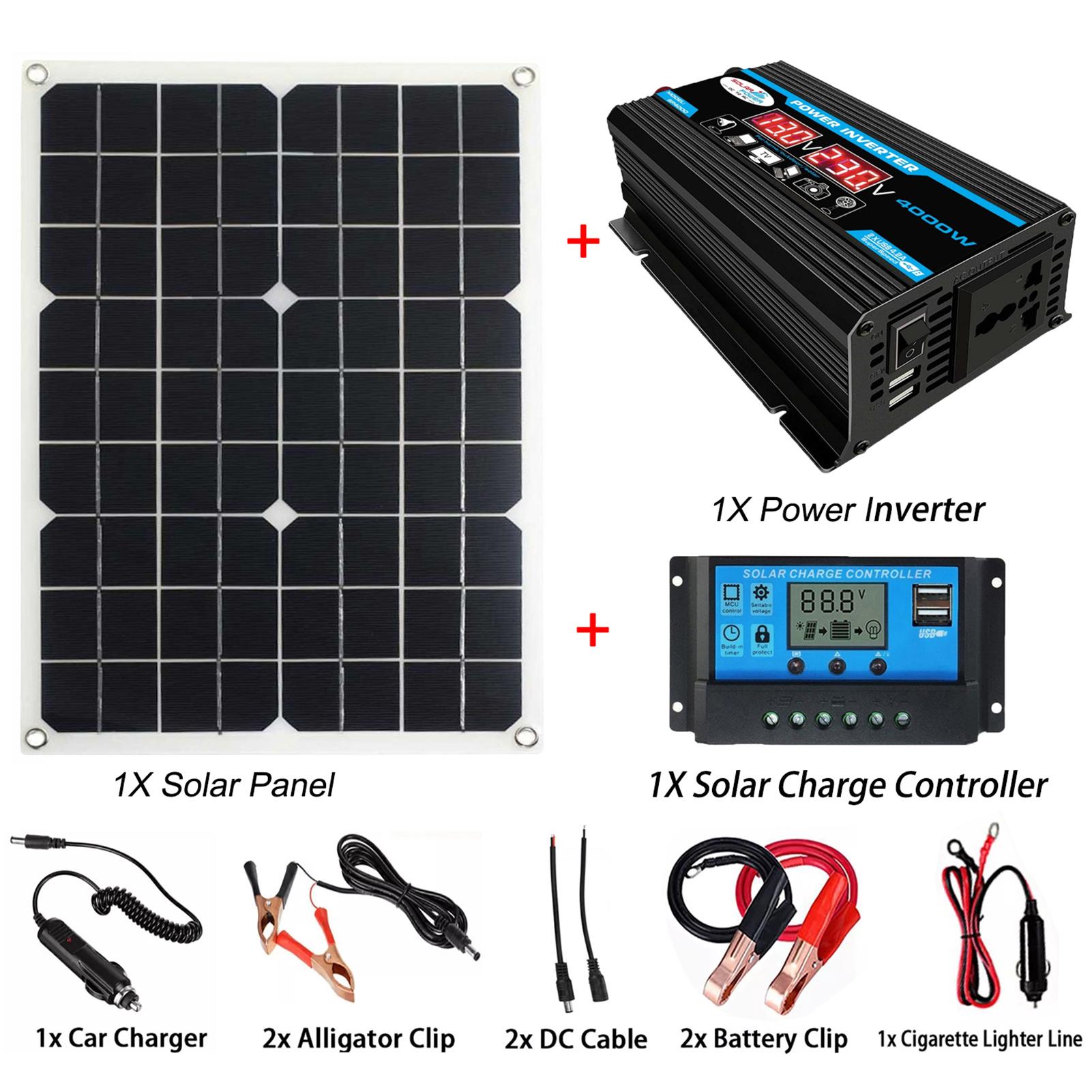 Solar Panel System 18V 20W Solar Panel 30A Charge Controller with Dual USB Car Solar Inverter Kit Complete Power Generation Supply for Mobile Phones Sports cameras, and 12V Car Batteries