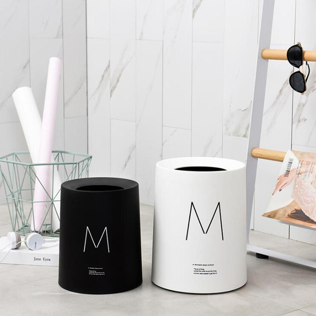 Round Trash Can Wastebasket Garbage Container Bin Bathrooms Rooms white 8L