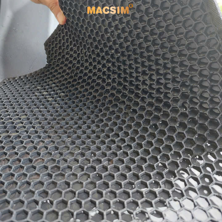 Thảm sd3 dạng lưới lục giác 2 lớp Kia Carens new (màu ghi) bề mặt cao su siêu sạch nhãn hiệu Macsim
