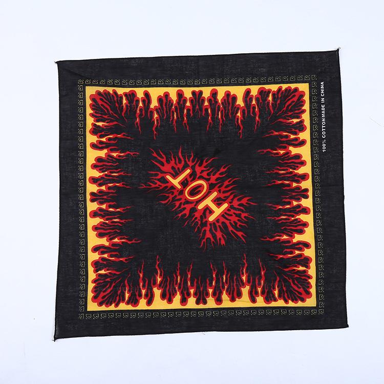 Bộ sưu tập khăn vuông bandana khăn hip hop ngọn lửa các loại (54x54cm) - BDN31 Lửa vàng đen