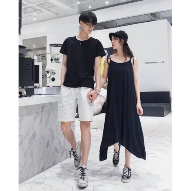 Set: Đầm maxi form suông+ Áo thun nam