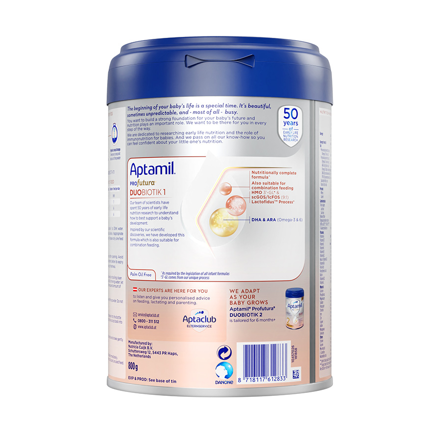 Sản phẩm dinh dưỡng công thức Aptamil Profutura Duobiotik 1 (Dành cho trẻ từ 0 - 6 tháng tuổi) - 800g