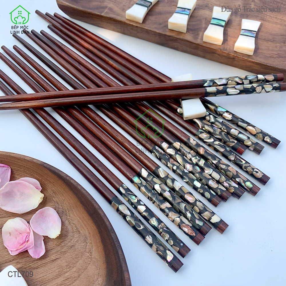 (5 Đôi) Đũa Gỗ Trắc Đầu Cẩm Quy Ốc Bào Ngư Úc - Kháng Khuẩn Siêu Sạch [CTH709-5]