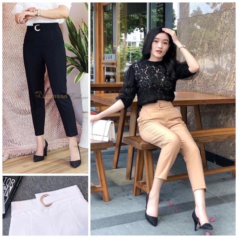 Quần Tây Khoen To Baggy Full Dây Khoen tròn giữa siêu sang xịn thời trang Banamo Fashion quần baggy khuyên to 8319