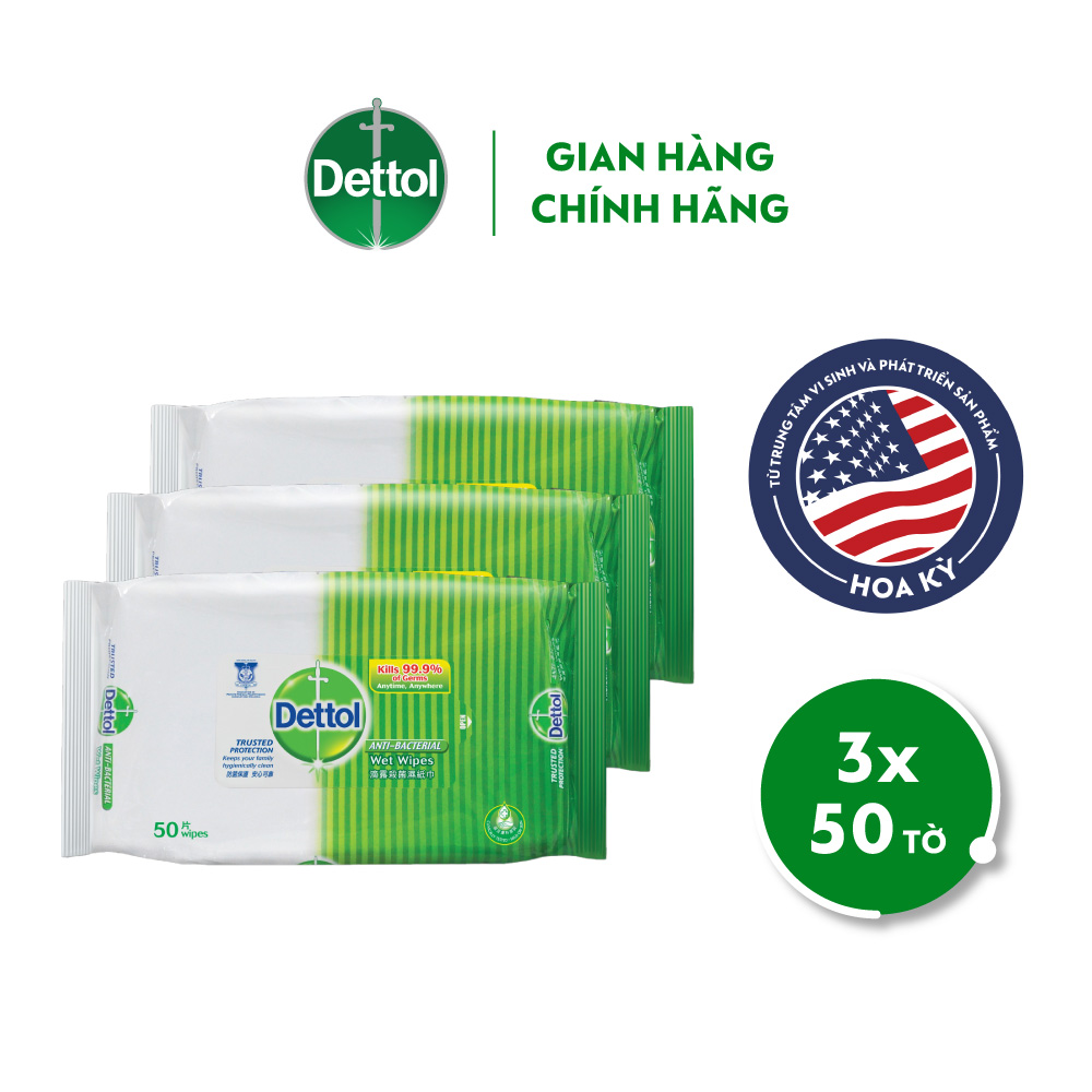 Combo 3 khăn ướt Dettol kháng khuẩn