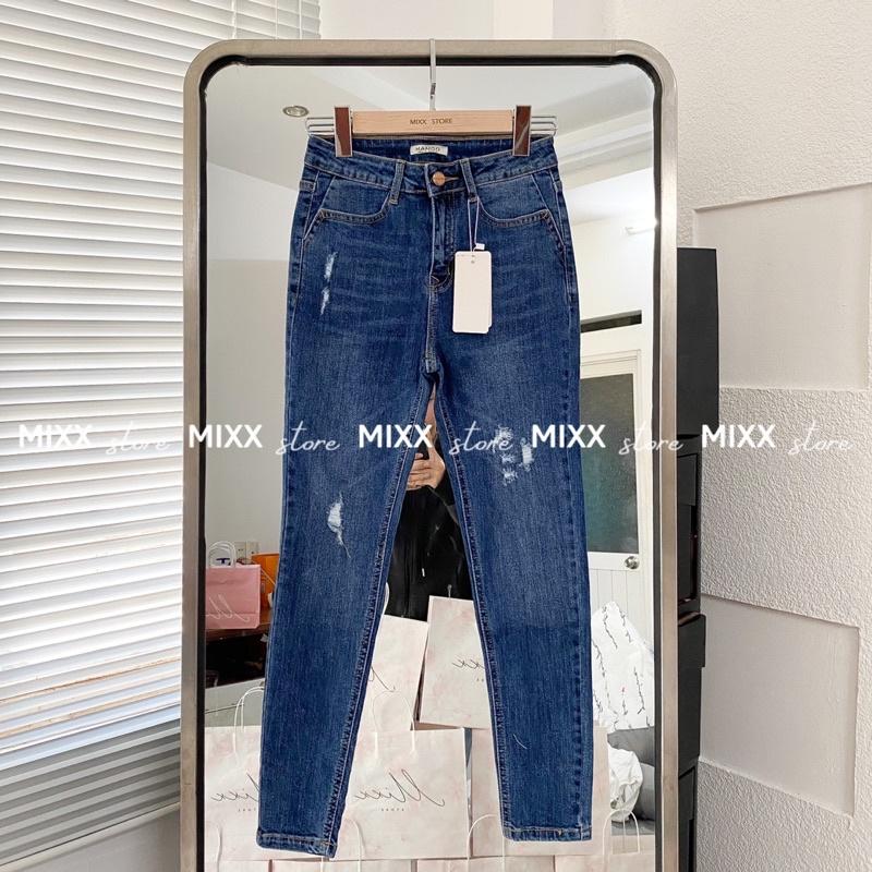 Quần Jean Nữ Skinny Rách xước Mango chất dày dặn co giãn thoải mái phom 9 tấc tôn dáng