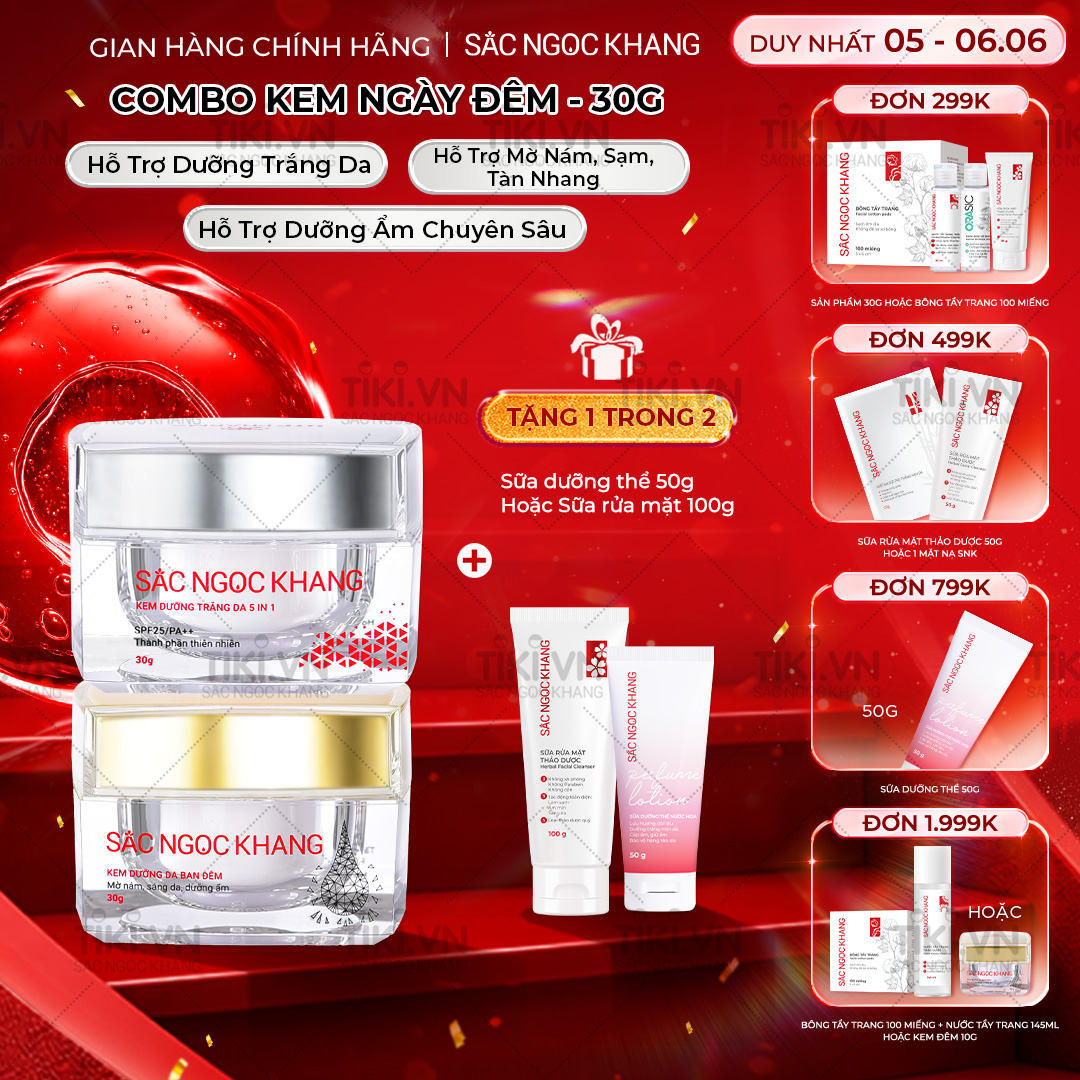 Bộ kem dưỡng ngày và đêm Kem ban ngày 5 trong 1 30ml  Kem ban đêm 30g giúp dưỡng ẩm, nâng tông, sáng da, làm mờ vết thâm, sạm, nám