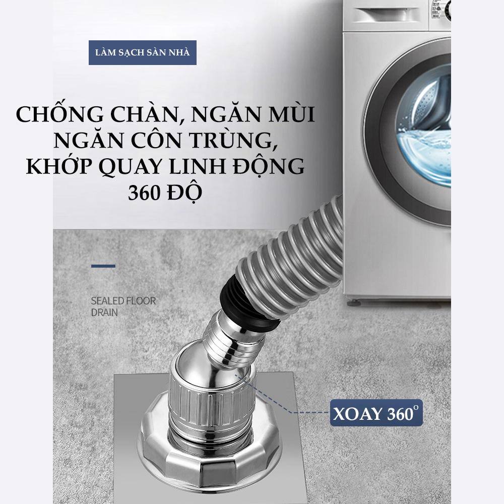 Bộ thoát nước máy giặt, chậu rửa, thoát nước thải kiêm chống mùi hôi, ngăn côn trùng trào ngược, cổ xoay 360 độ, loại đứng MIHOCO 3112