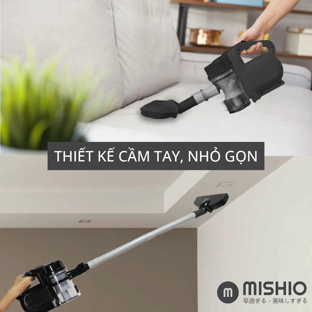 Máy hút bụi cầm tay 800W Mishio MK249 công nghệ lốc xoáy màu đen