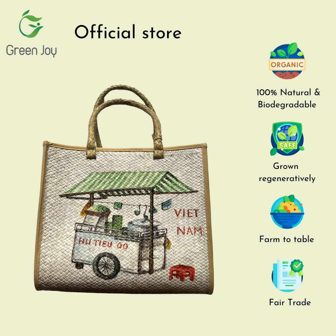 Giỏ xách vuông cỏ bàng vẽ Green Joy