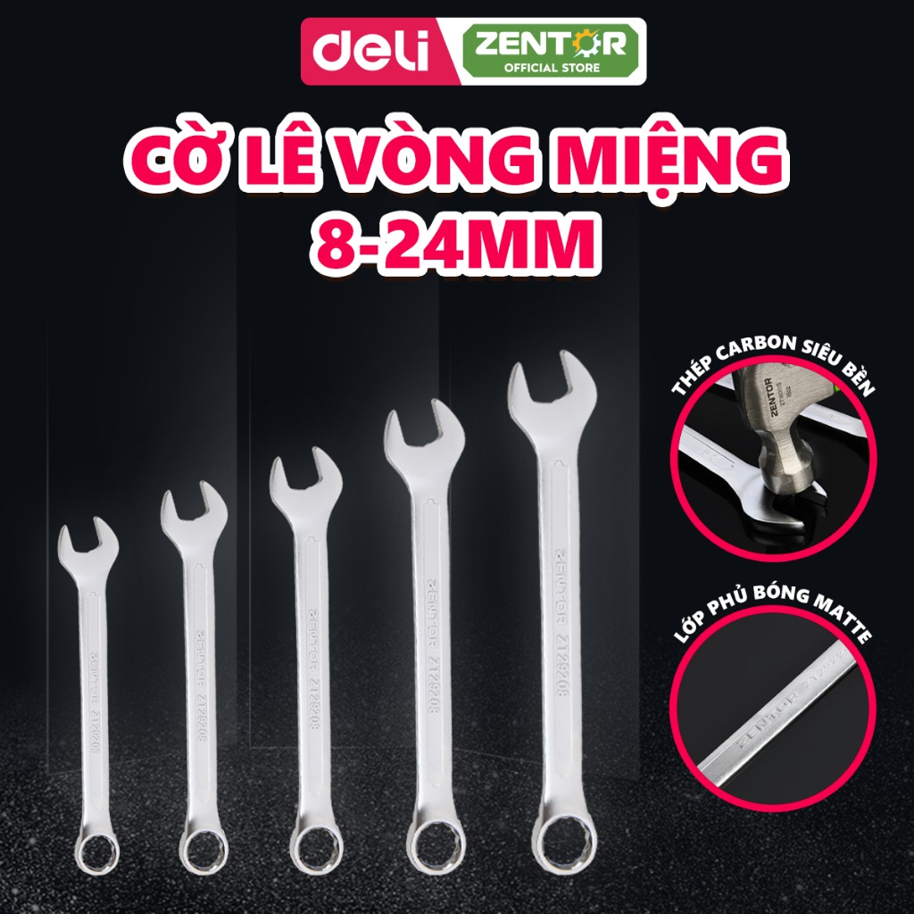 Cờ Lê Vòng Miệng Zentor, Cờ Lê 2 Đầu Thép Cacbon Đầy Đủ Kích Cỡ 8-24mm Bền Bỉ Chắc Chắn Chuyên Dụng Cơ Khí Sửa Chữa