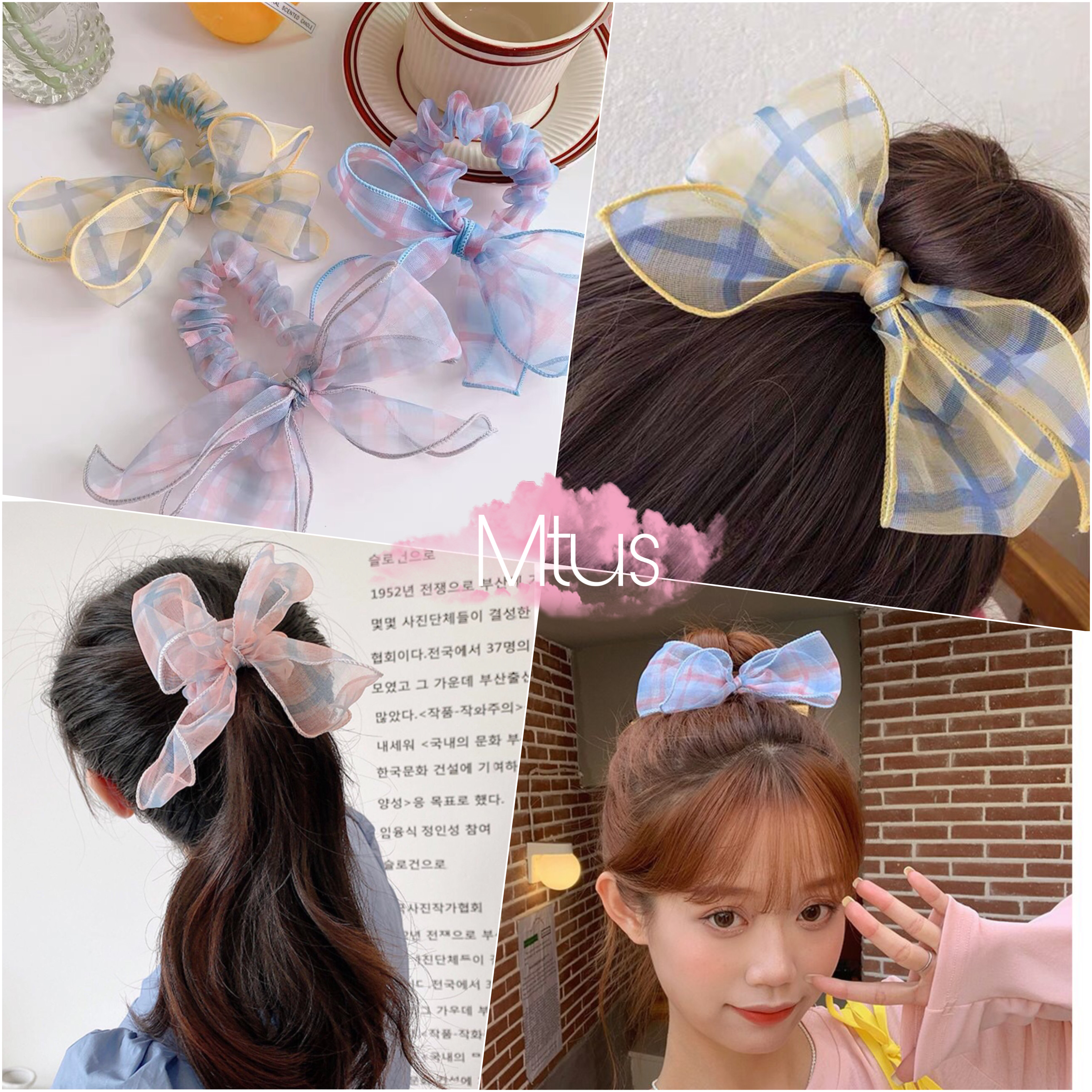 Dây cột tóc nơ hàn quốc - dây cột tóc scrunchies kẻ caro