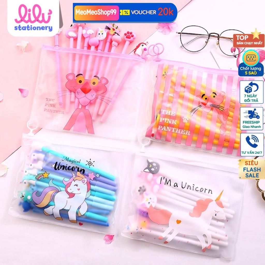 Bút bi mực gel cute SET 10 BÚT nét ngòi 0.5mm theo tone màu kèm túi xinh