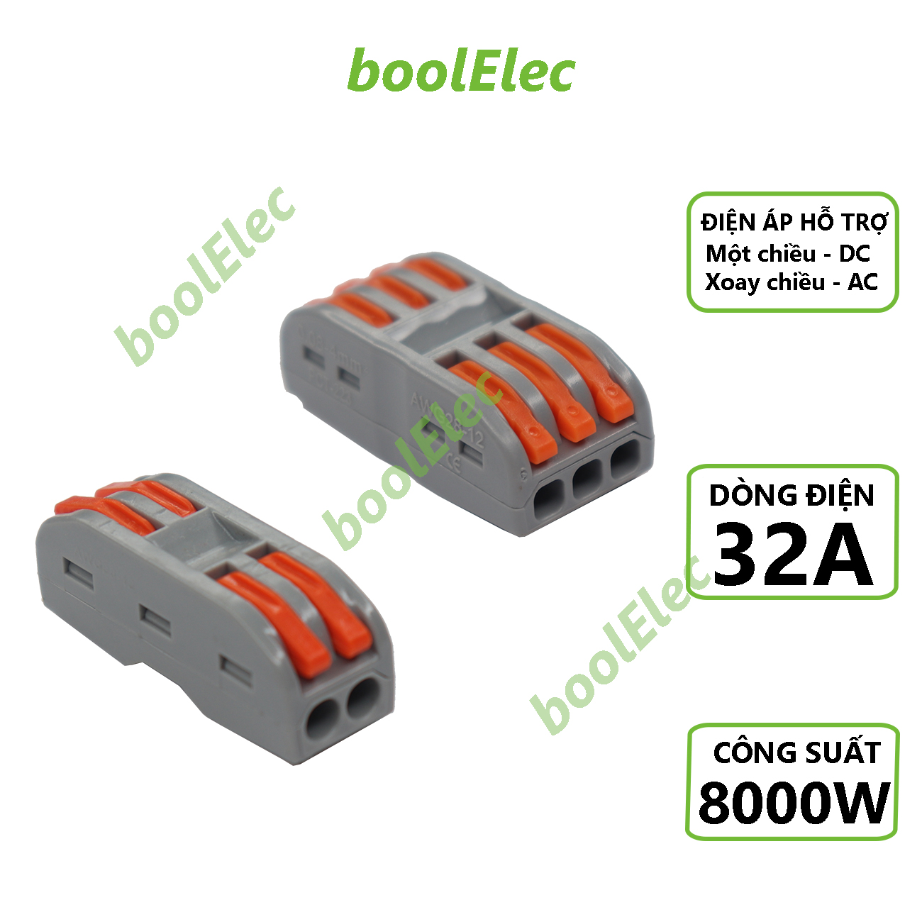 Bộ 2 Cút Nối Dây Điện, Đầu Nối Dây Điện, Cút Nối Dây Điện Nhanh Chịu Tải 32A Công Suất 8000W