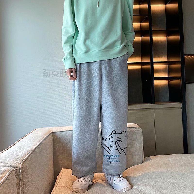 Quần dài thể thao dây rút in hình mèo hoạt hình phong cách Hàn Quốc cho nam