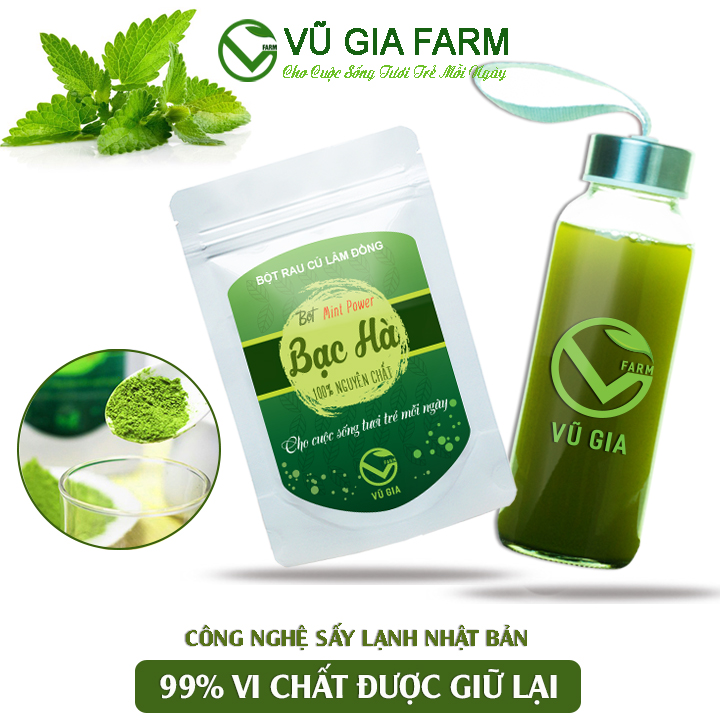 Combo Bột Bạc Hà Sấy Lạnh Nguyên Chất Vũ Gia  + Tặng Chai Thủy Tinh Đựng Nước Ép Có Dây Treo 300ml - Hỗ trợ mụn ở mặt và cả lưng, giảm sưng do mụn, trắng da, tẩy tế bào chết, giảm nhờn, se khít lỗ chân lông