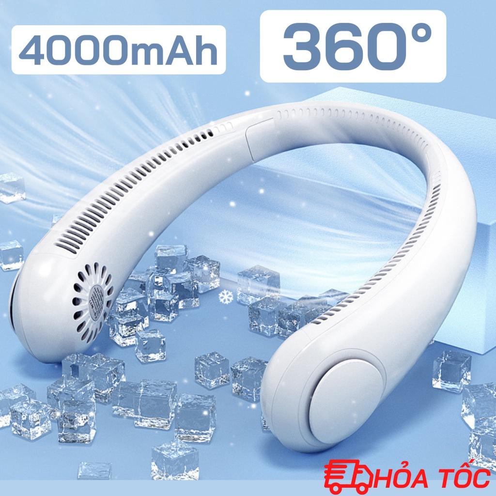 Quạt Mini Đeo Cổ Không Cánh Dung Lượng Pin Lớn 4000mAhm, Quạt Quàng Cổ không cánh ba cấp độ gió chạy êm và mát