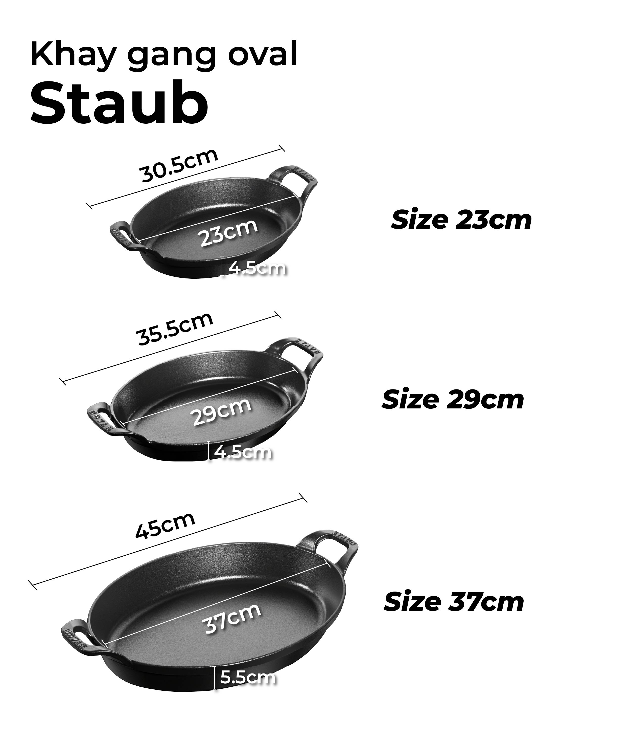 Staub - Khay oval màu đen - 37cm (B)