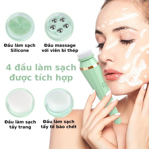 Máy rửa mặt massage kết hợp tẩy trang đa năng 4 in 1 - HACHIKA
